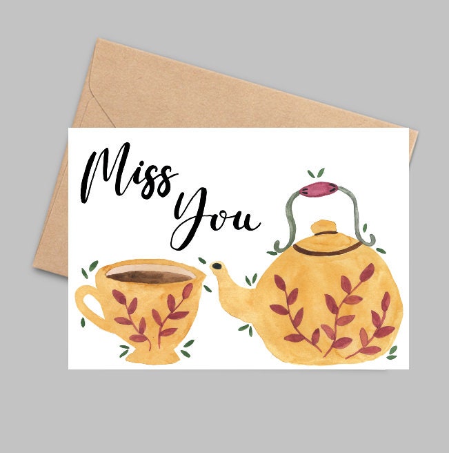 I Miss You Card with Tea Pot and Cup
