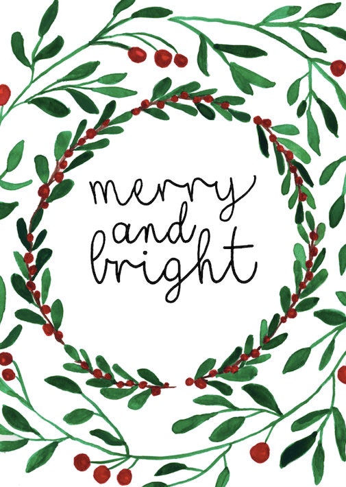 Merry and Bright Wreath Christmas Card