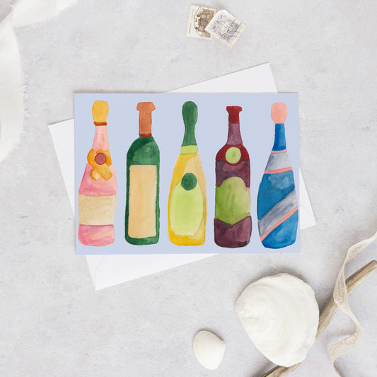 Wine and Champagne Bottles Greeting Card