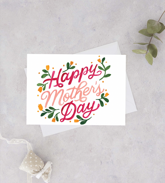 Happy Mother's Day Card - Vines and Yellow Flowers