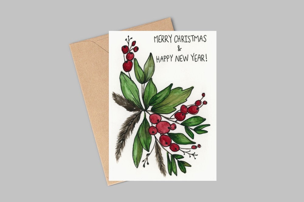 Merry Christmas and Happy New Year Floral Christmas Card