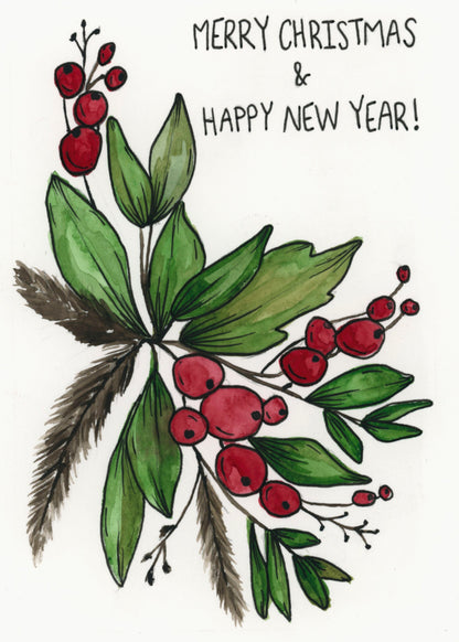 Merry Christmas and Happy New Year Floral Christmas Card