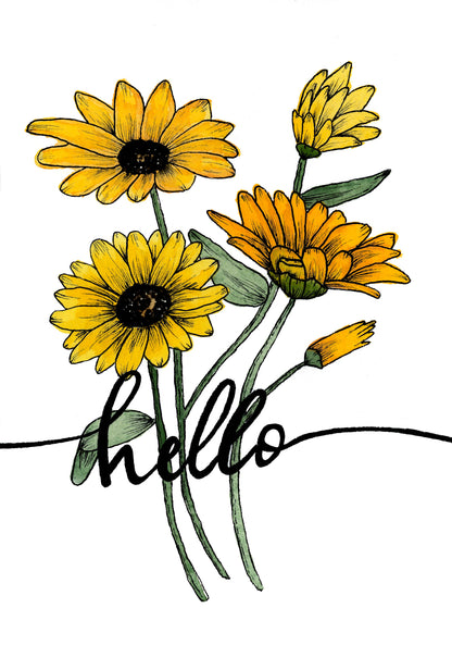 Hello Greeting Card with Daisies