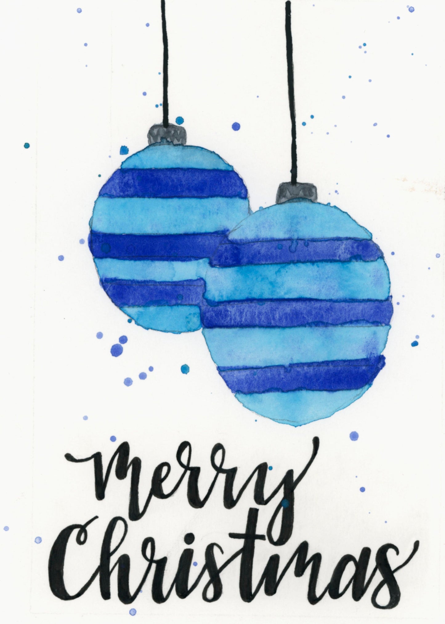 Blue Ornaments Watercolour Christmas Card