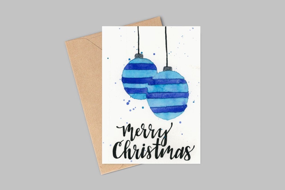Blue Ornaments Watercolour Christmas Card