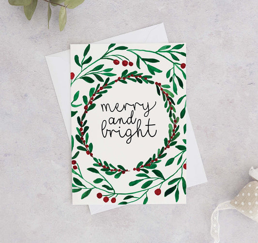 Merry and Bright Wreath Christmas Card