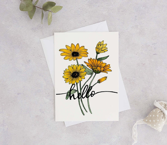 Hello Greeting Card with Daisies