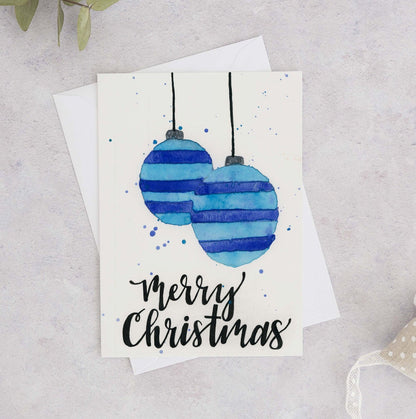 Blue Ornaments Watercolour Christmas Card